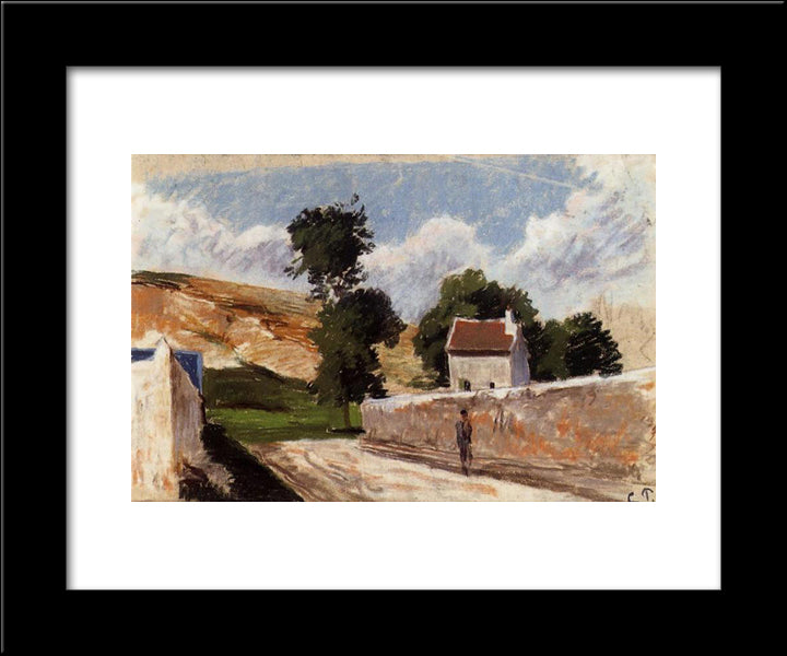 A Street In L'Hermitage, Pontoise 20x24 Black Modern Wood Framed Art Print Poster by Pissarro, Camille