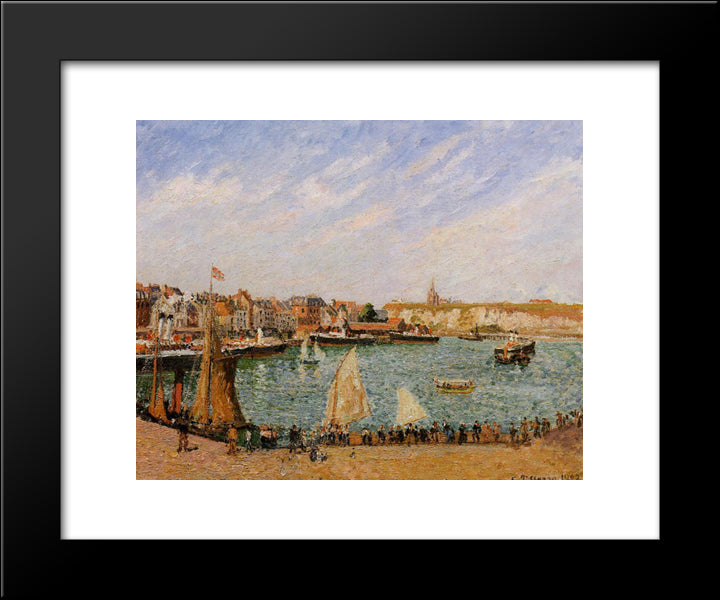 Afternoon, Sun, The Inner Harbor, Dieppe 20x24 Black Modern Wood Framed Art Print Poster by Pissarro, Camille
