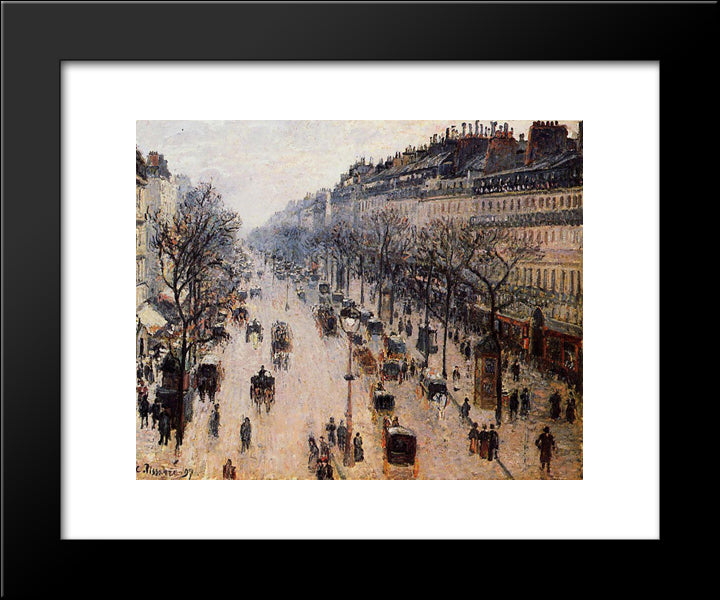 Boulevard Montmartre Winter Morning 20x24 Black Modern Wood Framed Art Print Poster by Pissarro, Camille