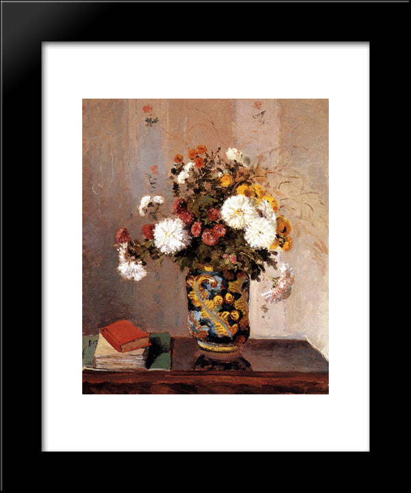 Chrysanthemums In A Chinese Vase 20x24 Black Modern Wood Framed Art Print Poster by Pissarro, Camille
