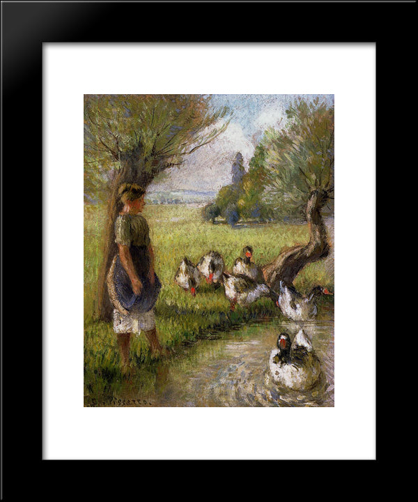 Goose Girl 20x24 Black Modern Wood Framed Art Print Poster by Pissarro, Camille