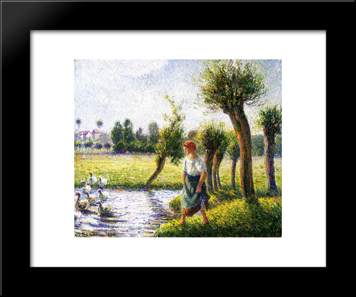 Peasant Woman Watching The Geese 20x24 Black Modern Wood Framed Art Print Poster by Pissarro, Camille
