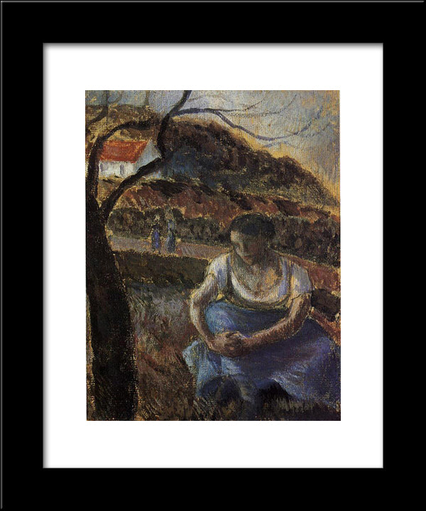 Seated Peasant Woman 20x24 Black Modern Wood Framed Art Print Poster by Pissarro, Camille