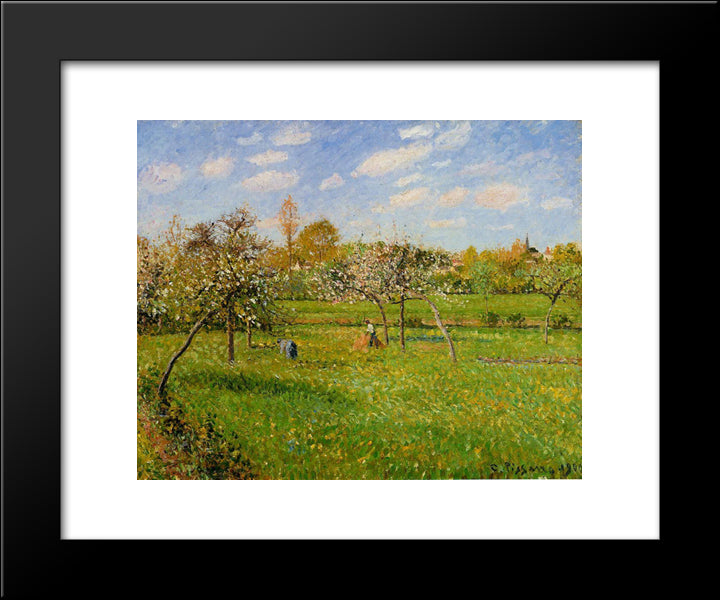 Spring Morning, Cloudy, Eragny 20x24 Black Modern Wood Framed Art Print Poster by Pissarro, Camille