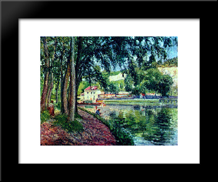 Summer Fishing 20x24 Black Modern Wood Framed Art Print Poster by Pissarro, Camille