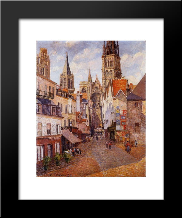 Sunlight, Afternoon, La Rue De L'Epicerie, Rouen 20x24 Black Modern Wood Framed Art Print Poster by Pissarro, Camille