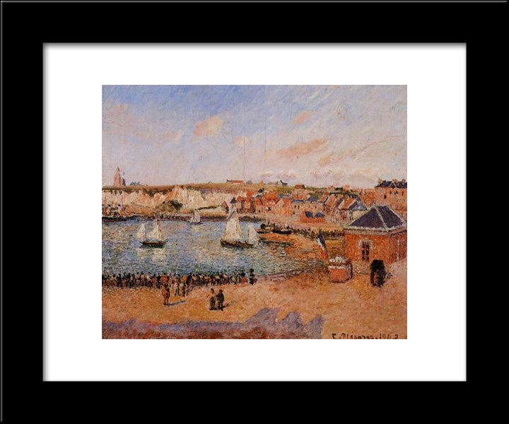 The Inner Harbor, Dieppe Afternoon, Sun, Low Tide 20x24 Black Modern Wood Framed Art Print Poster by Pissarro, Camille