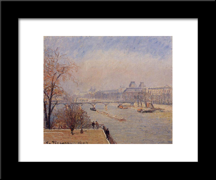 The Louvre, March Mist 20x24 Black Modern Wood Framed Art Print Poster by Pissarro, Camille
