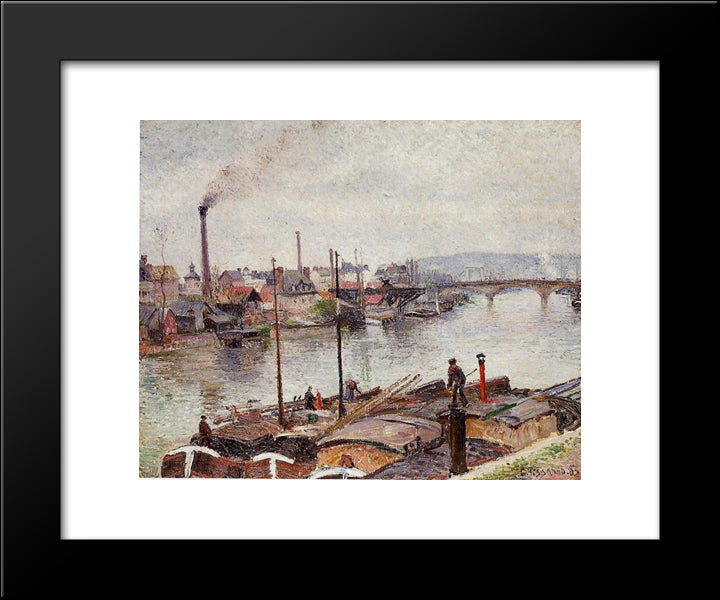 The Port Of Rouen 2 20x24 Black Modern Wood Framed Art Print Poster by Pissarro, Camille
