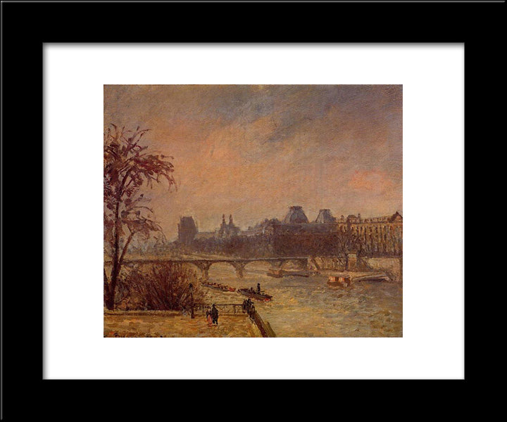 The Seine And The Louvre, Paris 20x24 Black Modern Wood Framed Art Print Poster by Pissarro, Camille