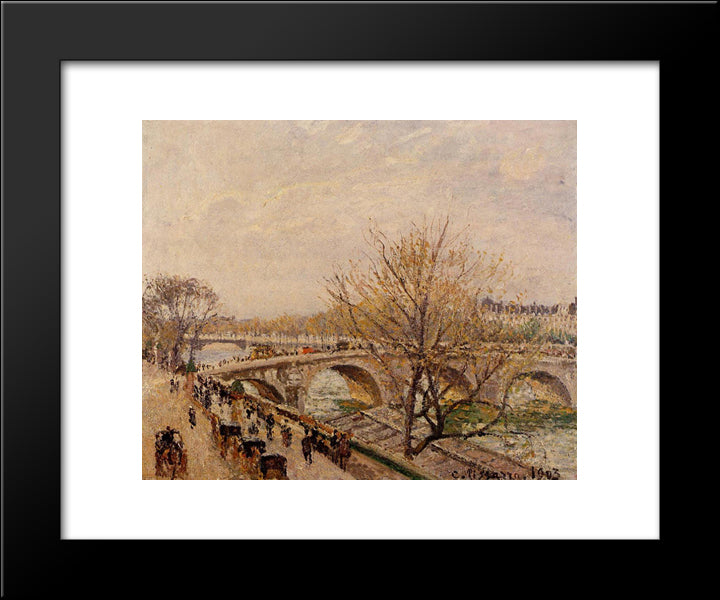 The Seine At Paris, Pont Royal 20x24 Black Modern Wood Framed Art Print Poster by Pissarro, Camille