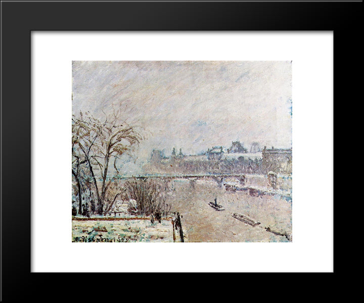 The Seine Viewed From The Pont Neuf, Winter 20x24 Black Modern Wood Framed Art Print Poster by Pissarro, Camille