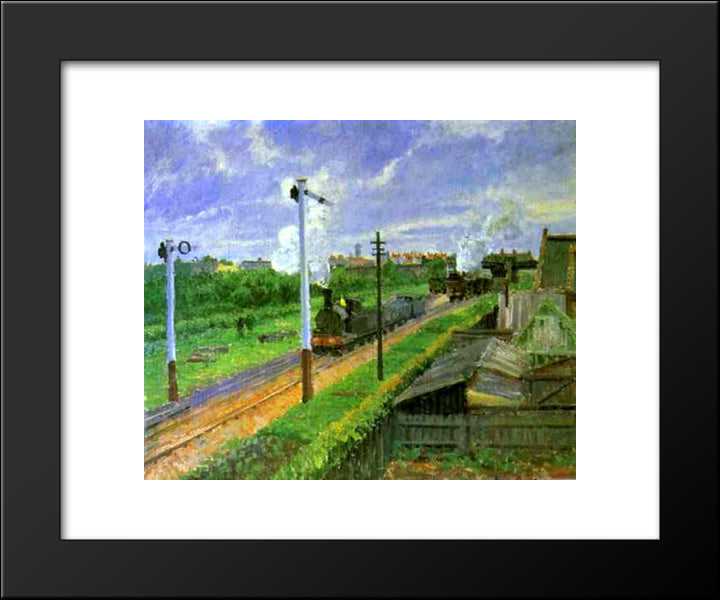 The Train, Bedford Park 20x24 Black Modern Wood Framed Art Print Poster by Pissarro, Camille