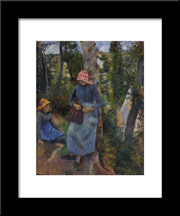 Two Young Peasants Chatting Under The Trees 20x24 Black Modern Wood Framed Art Print Poster by Pissarro, Camille