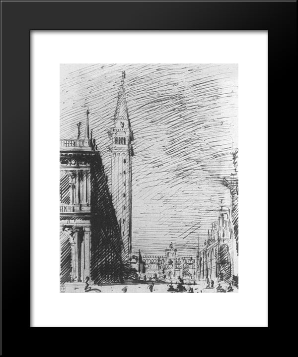 The Piazzetta Looking Towards The Torre Dell'Orologio 20x24 Black Modern Wood Framed Art Print Poster by Canaletto