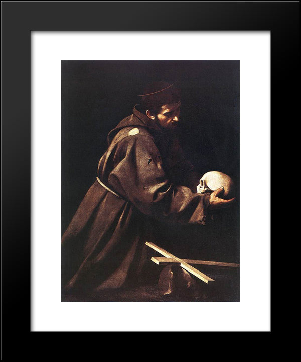 Saint Francis In Prayer 20x24 Black Modern Wood Framed Art Print Poster by Caravaggio