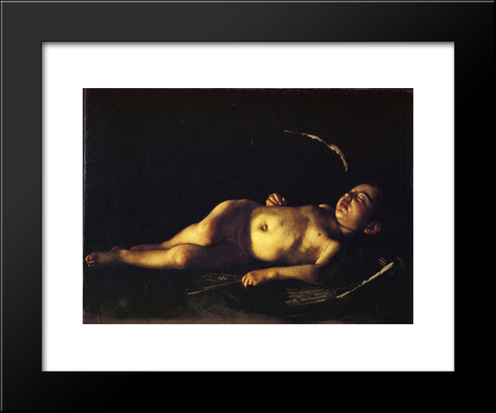 Sleeping Cupid 20x24 Black Modern Wood Framed Art Print Poster by Caravaggio