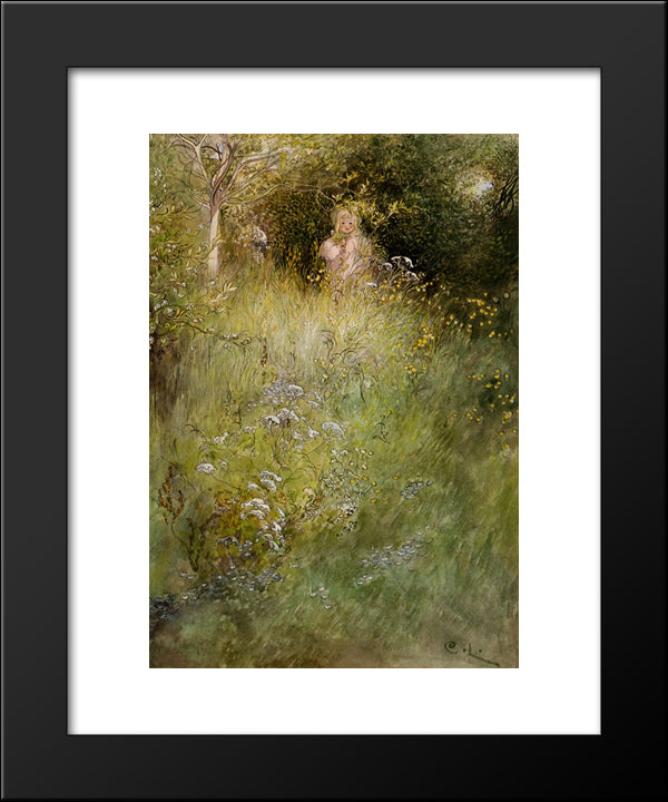 A Fairy Or Kersti And A View Of A Meadow 20x24 Black Modern Wood Framed Art Print Poster by Larsson, Carl