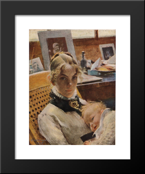 A Studio Idyll. The Artist'S Wife With Daughter Suzanne 20x24 Black Modern Wood Framed Art Print Poster by Larsson, Carl
