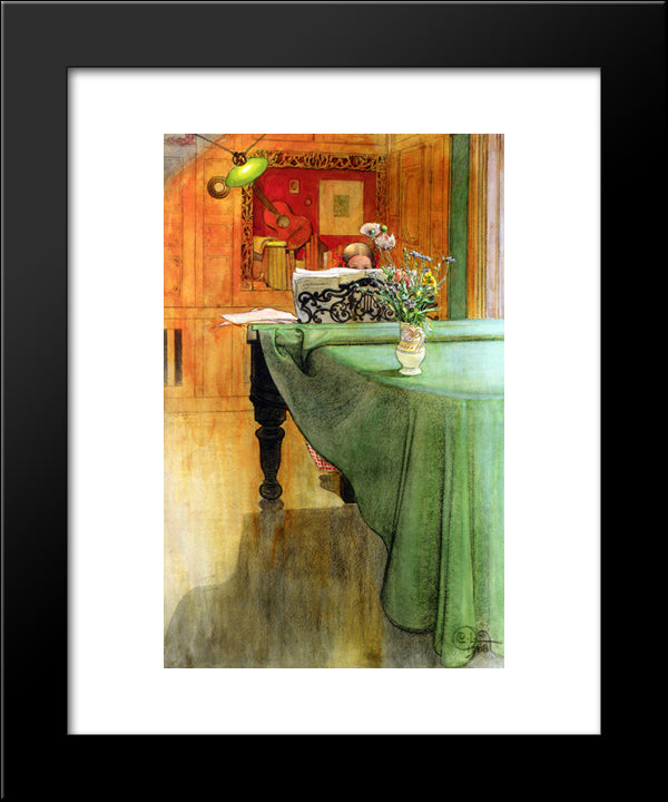 Brita At The Piano 20x24 Black Modern Wood Framed Art Print Poster by Larsson, Carl