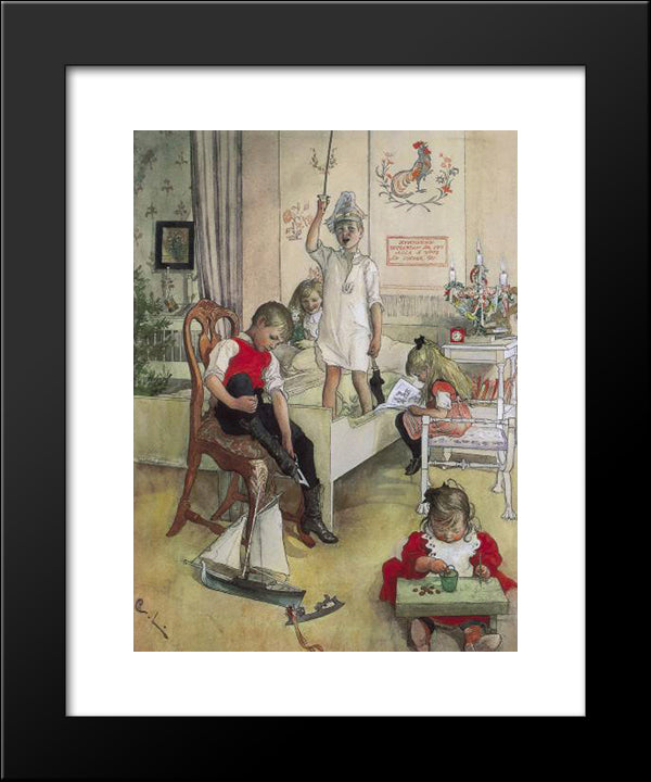 Christmas Morning 20x24 Black Modern Wood Framed Art Print Poster by Larsson, Carl
