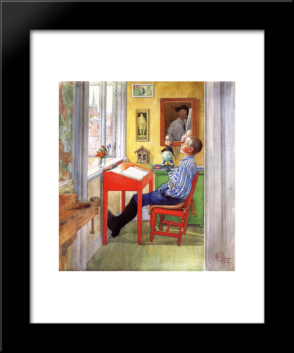 Esbjorn Doing His Homework 20x24 Black Modern Wood Framed Art Print Poster by Larsson, Carl