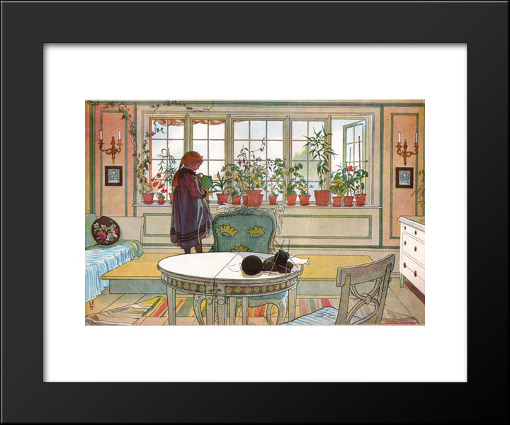 Flowers On The Windowsill 20x24 Black Modern Wood Framed Art Print Poster by Larsson, Carl