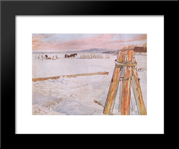 Harvesting Ice 20x24 Black Modern Wood Framed Art Print Poster by Larsson, Carl