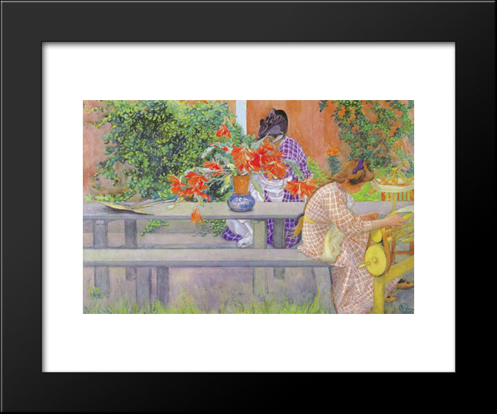 Karin And Brita With Cactus 20x24 Black Modern Wood Framed Art Print Poster by Larsson, Carl