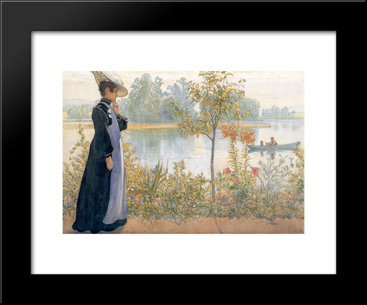 Karin On The Shore 20x24 Black Modern Wood Framed Art Print Poster by Larsson, Carl