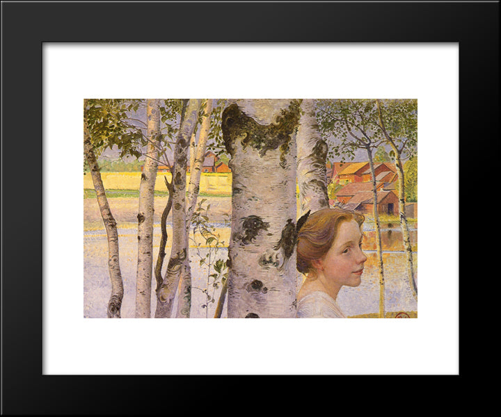 Lisbeth At The Birch Grove 20x24 Black Modern Wood Framed Art Print Poster by Larsson, Carl