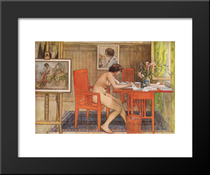 Model Writing Postcards 20x24 Black Modern Wood Framed Art Print Poster by Larsson, Carl
