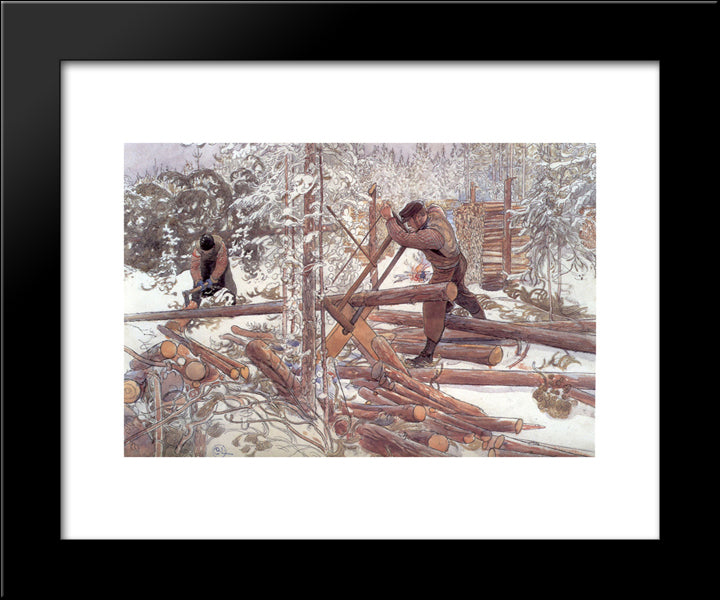 Woodcutters In The Forest 20x24 Black Modern Wood Framed Art Print Poster by Larsson, Carl