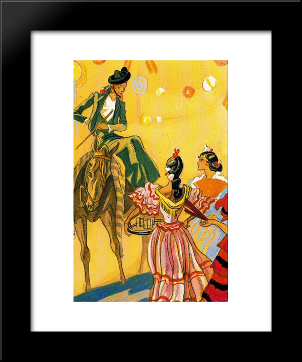 Sketch For Folk Scene 20x24 Black Modern Wood Framed Art Print Poster by Tejada, Carlos Saenz de
