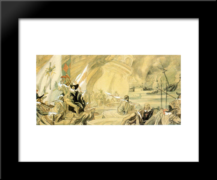 Sketch For One Of The Murals Of The Army 20x24 Black Modern Wood Framed Art Print Poster by Tejada, Carlos Saenz de