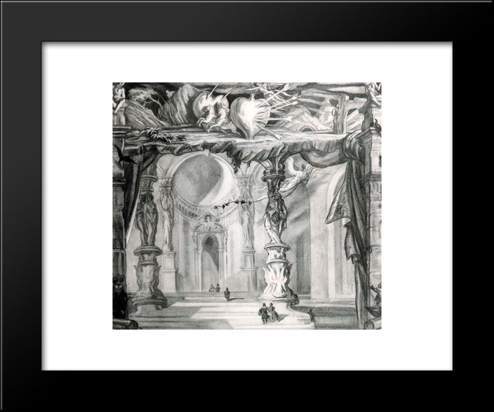 Sketch Of Curtain For The Representation Of Don Juan Tenorio Treatal In Theater 20x24 Black Modern Wood Framed Art Print Poster by Tejada, Carlos Saenz de