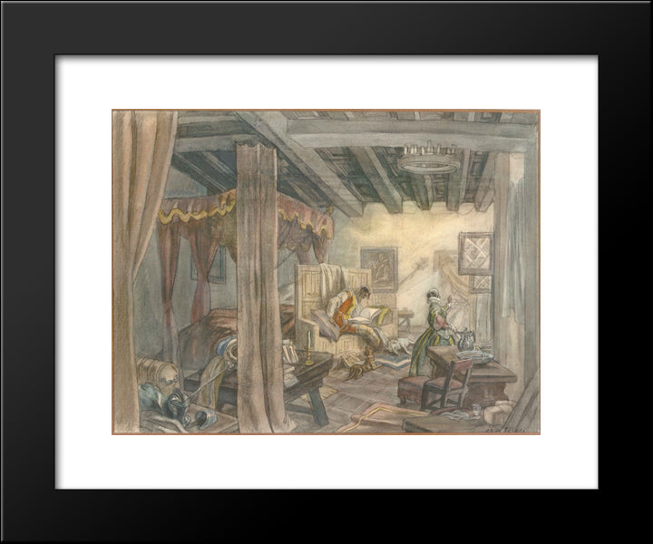 The Life Of St. Ignatius Loyola. Plate 1. Ignatius Recovers From His Wounds At Loyola. 20x24 Black Modern Wood Framed Art Print Poster by Tejada, Carlos Saenz de