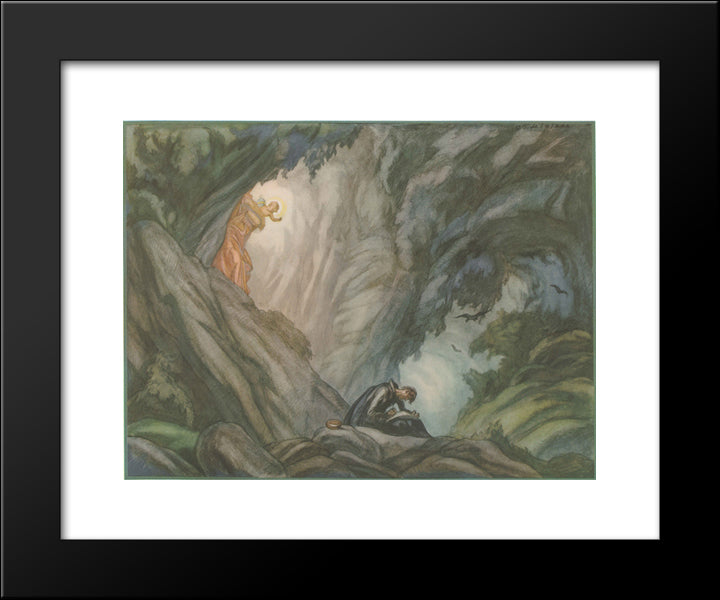The Life Of St. Ignatius Loyola. Plate 2. Ignatius Writes The Spiritual Exercises In The Cave At Manresa. 20x24 Black Modern Wood Framed Art Print Poster by Tejada, Carlos Saenz de
