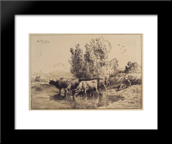 Cows 20x24 Black Modern Wood Framed Art Print Poster by Jacque, Charles