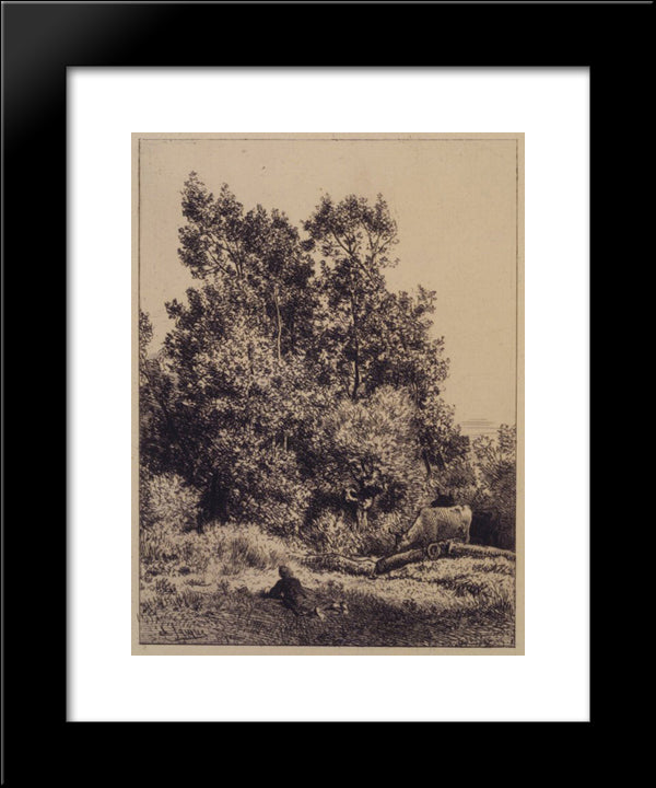 Landscape With Cows 20x24 Black Modern Wood Framed Art Print Poster by Jacque, Charles