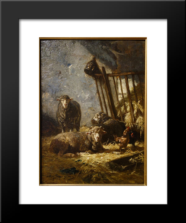 Sheep In Manger 20x24 Black Modern Wood Framed Art Print Poster by Jacque, Charles