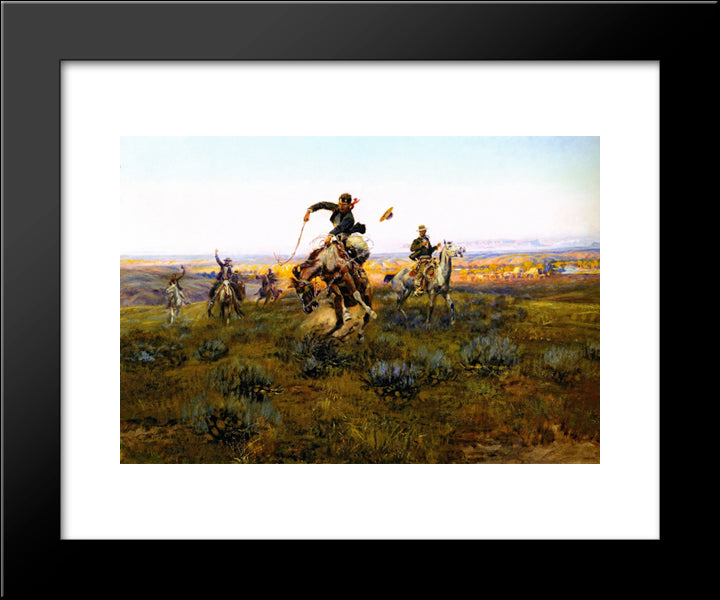 A Bad One 20x24 Black Modern Wood Framed Art Print Poster by Russell, Charles M.
