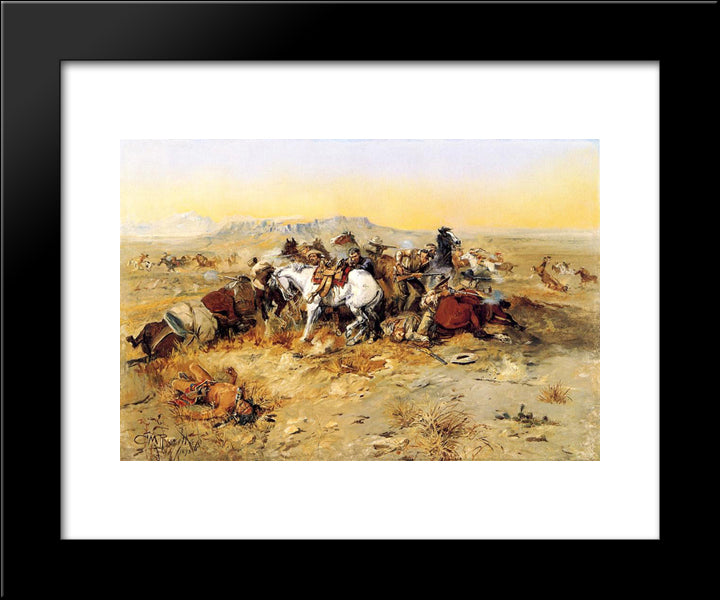 A Desperate Stand 20x24 Black Modern Wood Framed Art Print Poster by Russell, Charles M.