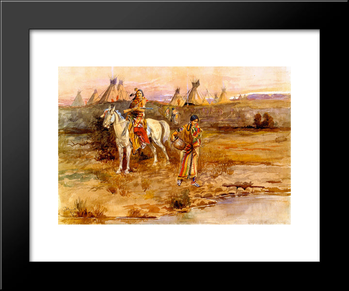 A Piegan Flirtation 20x24 Black Modern Wood Framed Art Print Poster by Russell, Charles M.