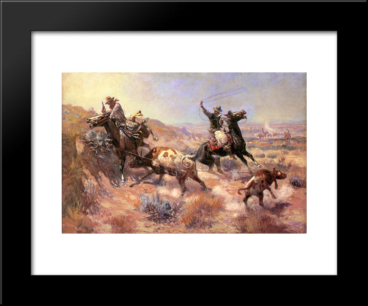 A Serious Predicament 20x24 Black Modern Wood Framed Art Print Poster by Russell, Charles M.