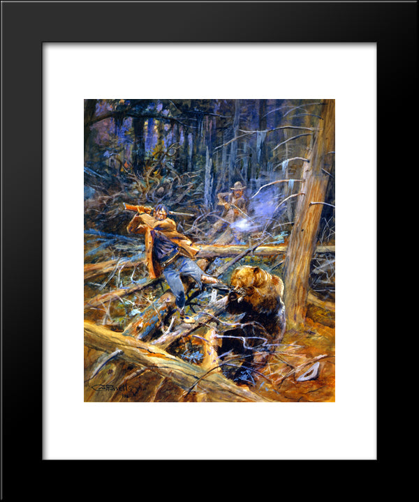 A Wounded Grizzly 20x24 Black Modern Wood Framed Art Print Poster by Russell, Charles M.