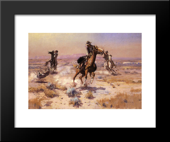 At Rope'S End 20x24 Black Modern Wood Framed Art Print Poster by Russell, Charles M.