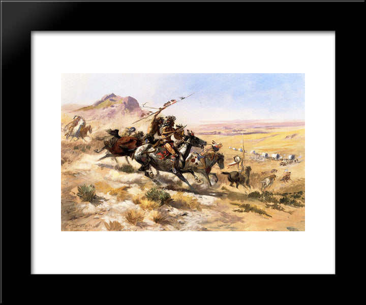 Attack On A Wagon Train 20x24 Black Modern Wood Framed Art Print Poster by Russell, Charles M.