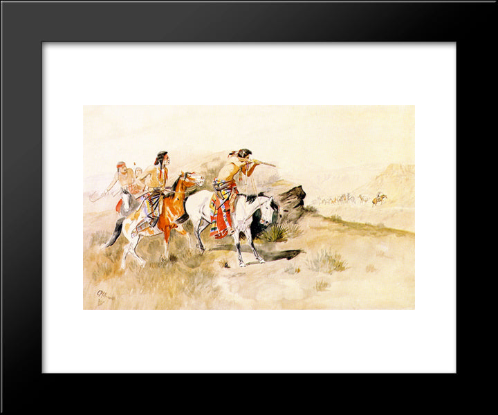 Attack On Muleteers 20x24 Black Modern Wood Framed Art Print Poster by Russell, Charles M.