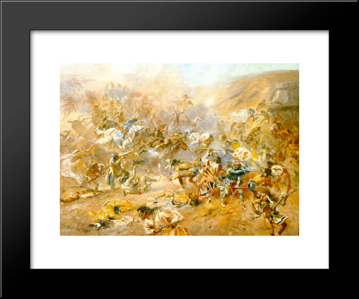 Battle Of Belly River 20x24 Black Modern Wood Framed Art Print Poster by Russell, Charles M.